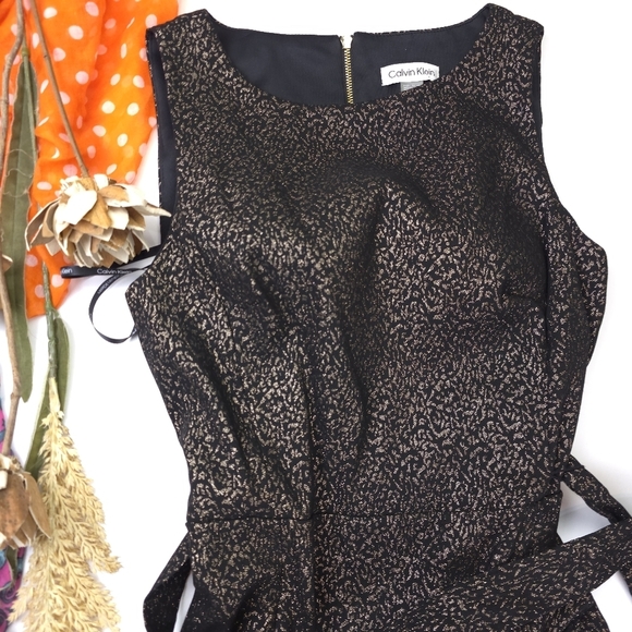 Calvin Klein Elegant Black Gold Sleeveless Poly Blend Formal Dress Sz 4 - Picture 2 of 11